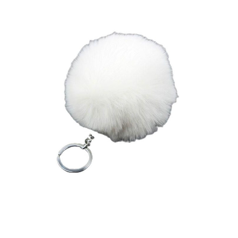 Malá bambulka kulička pom-pom z bílé umělé kožešiny načechraný, přívěsek na klíče kabelku stříbrný řetízek 100 mm 1 kus