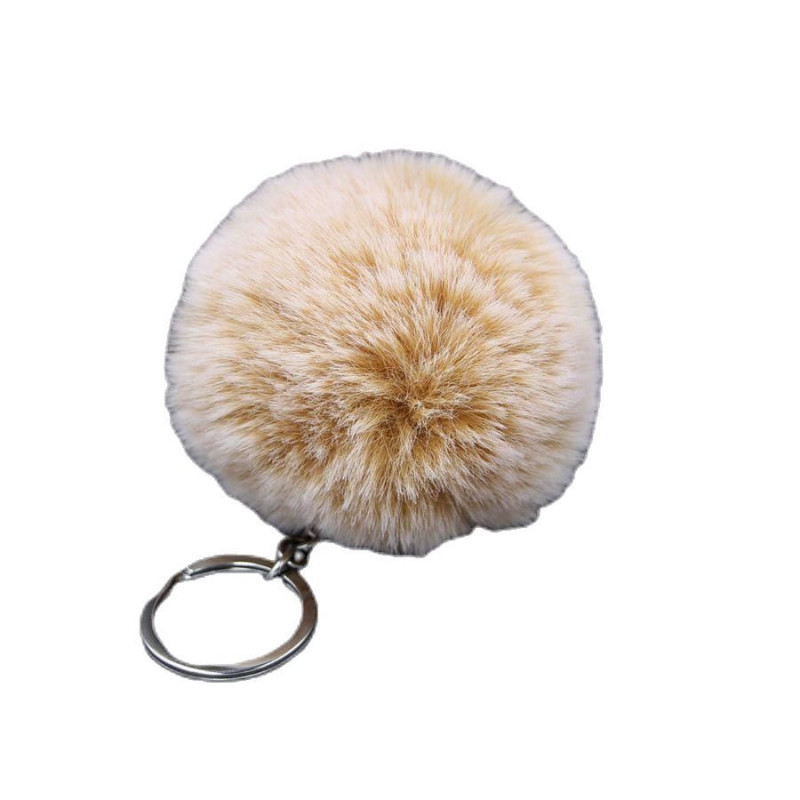 Malá bambulka kulička pom-pom ze světle hnědé umělé kožešiny načechraný, přívěsek na klíče kabelku stříbrný řetízek 80 mm 1 kus