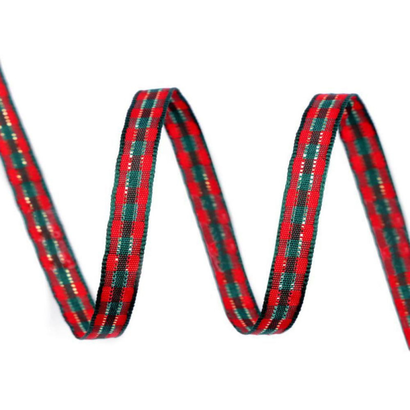 5m Ervená Zlatá Károvaná Stuha S Lurexem Šíře 6mm Kárované Stuhy Textilní Galanterie