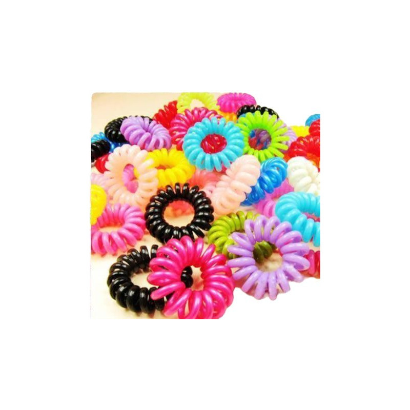 Spirálové plastové gumičky do vlasů, doplňky do vlasů, mix barev "telefonní šňůra", velikost 35 mm x 40 mm 10 kusů