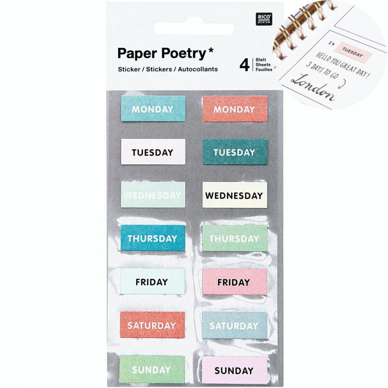 Papírové nálepky do diáře plánovače poznámkového bloku psaní dopisů, dny v týdnu 1 kus