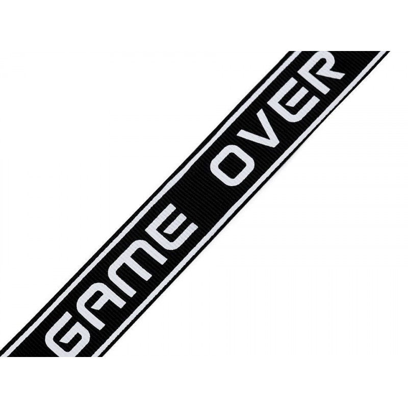 1m Černá Lampas / Rypsová Stuha Game Over Šíře 25mm Lampasy Paspulky Textilní Galanterie