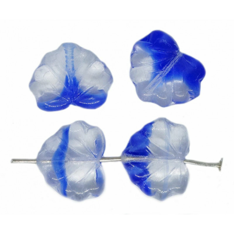 12ks modré bílé křišťálové ploché vyřezávané listové české sklo 11mm x 13mm