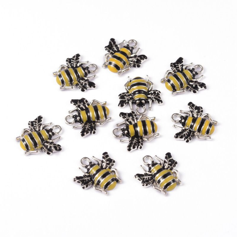 5ks Silver Honey Bee Kovový smalt přívěsky kouzla nálezy šperky dělat zásoby 18x17mm