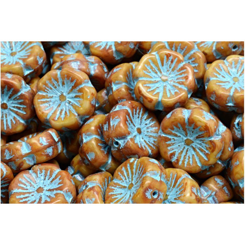 6 ks Picasso Brown Turquoise umyvadlo ploché vyřezávané stůl řezací okno Havajské květinové mince květinové lístky české sklo