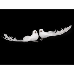 2ks bílá dekorace holubice s kudrnatým peřím s klipem svatební ostatní, tvoření a aranžování