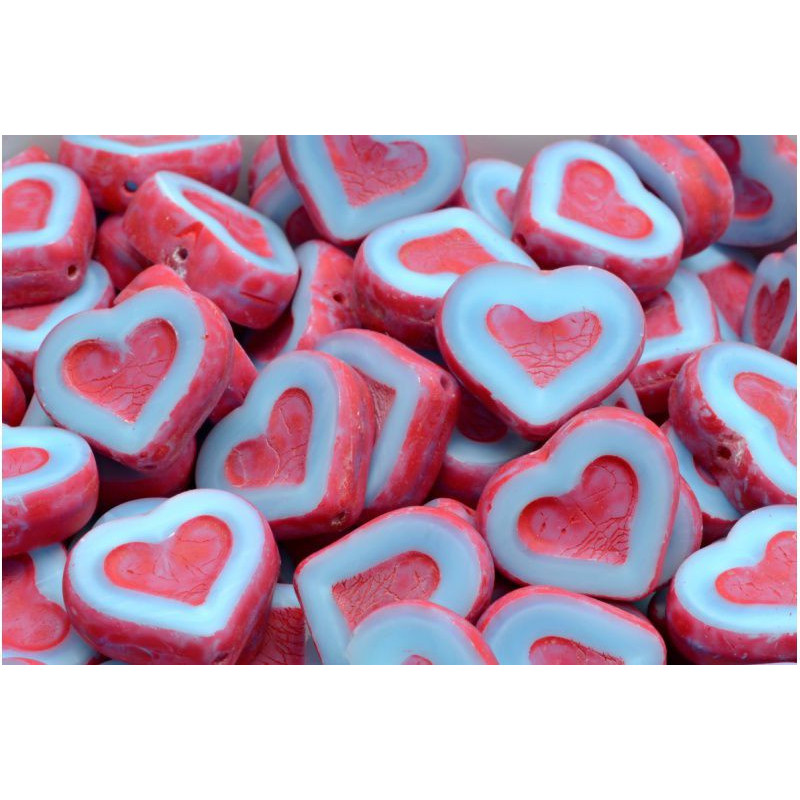 4 ks růžové korálové Tcb srdce sklo české 14mm x 12mm