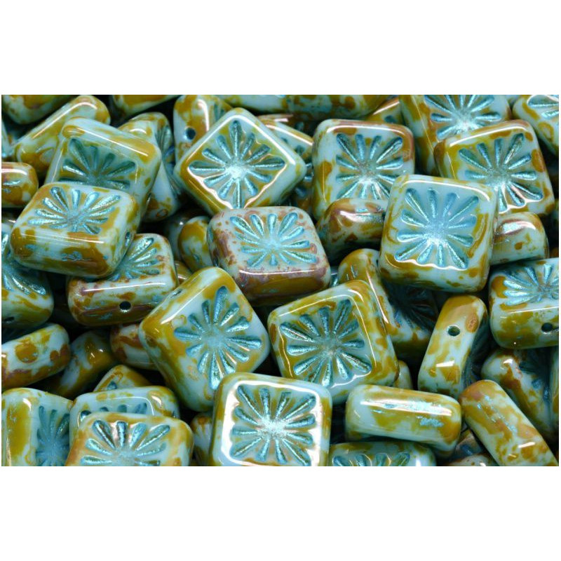 Picasso Brown Opaque Patina Rustikální Okenní Stůl Stříhat Ploché Květinové Nádobí Kiwi Nádobí české sklo 10mm x 10mm