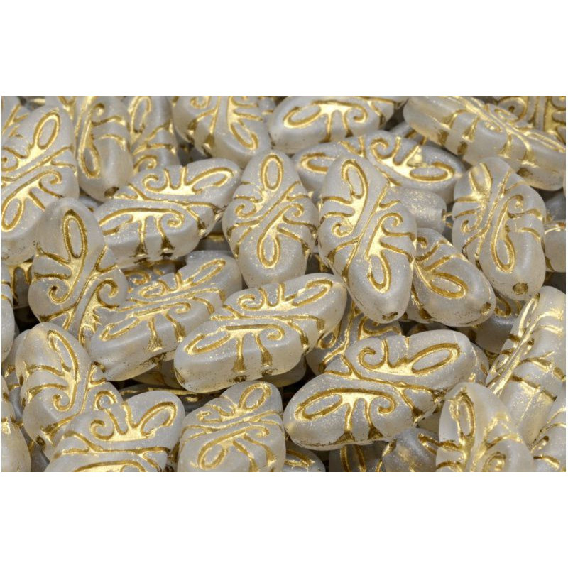6 ks Crystal Clear Gold Patina Arabesque Rhombus Beads Obdélníkové Beads české sklo 19mm x 09mm