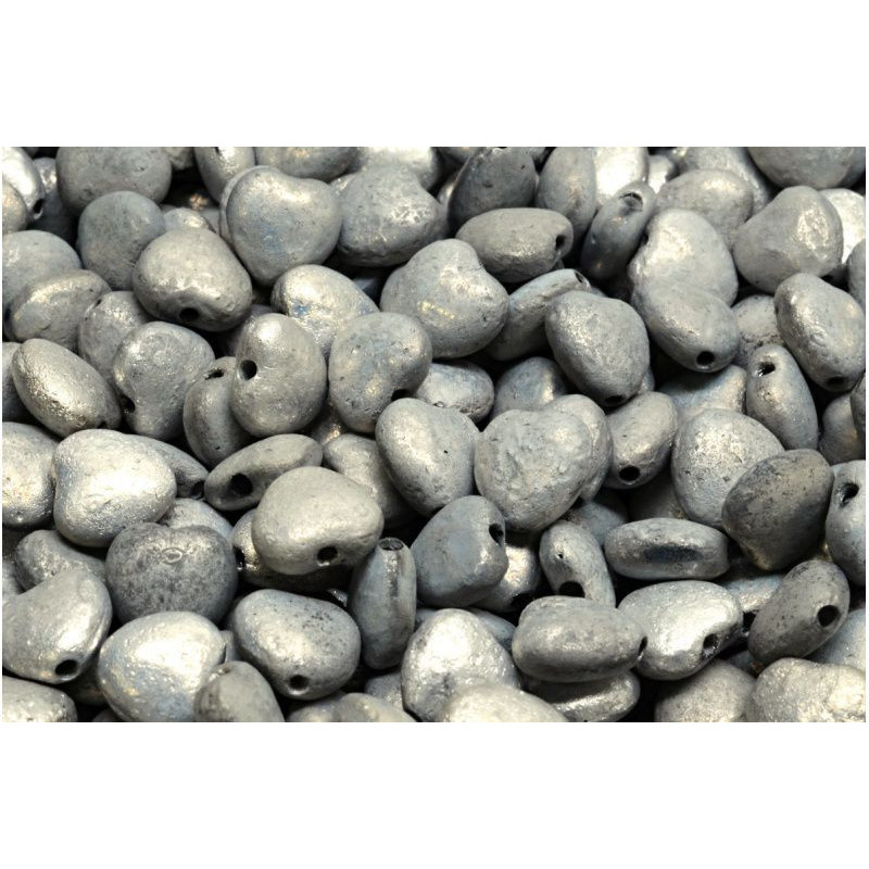 20 ks kovové tmavé stříbrné etched srdce srdeční vločky české sklo 08mm x 08mm