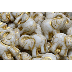 4 ks Opaque bílé zlato Patina slonové kuličky zvířecí kuličky české sklo 20mm x 21mm