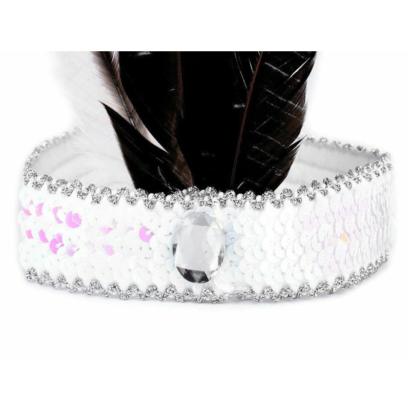 1ks Bílá Ab Karnevalová Čelenka Flitrová S Peřím Retro Karnevalové Čelenky Sety Párty Dekorace