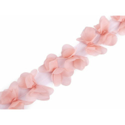 9m (50mm) Bílá Prýmek Mašle / Motýlek Na Tylu Šíře 65mm Prýmky S Monofilovým Květem Prýmky Hadovky Borty Textilní Galanterie