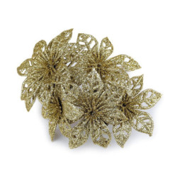 6ks Zlatá Vánoční Hvězda Ø7cm Na Drátku S Glitry Přízdoby Dekorace