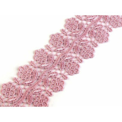 13.5m Starorůžová Sv. Vzdušná Krajka / Vsadka Šíře 50mm Vzdušné Vyšívané Krajky Madeiry Textilní Galanterie