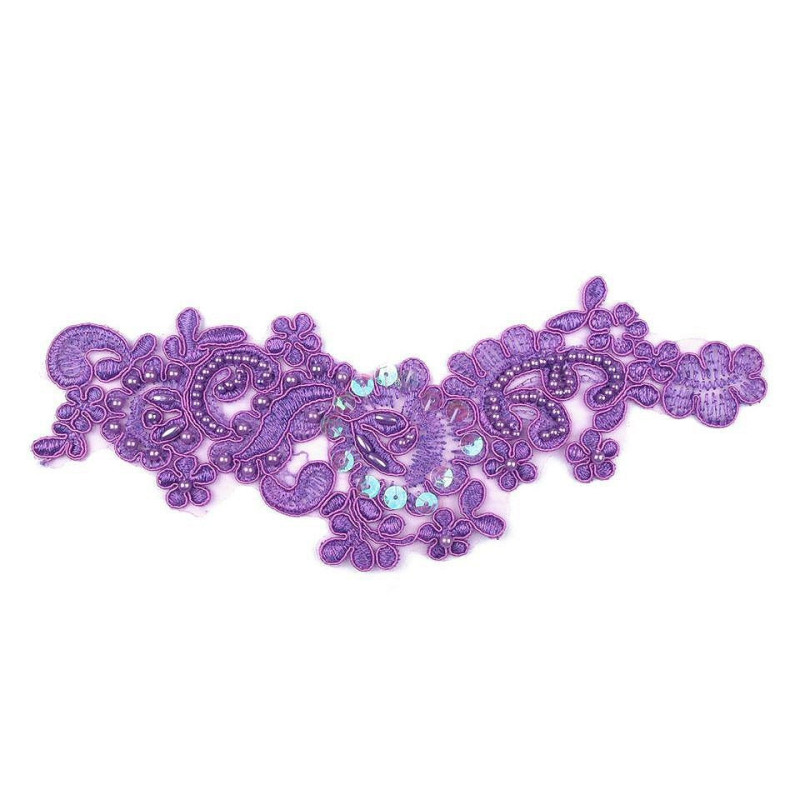 2ks Fialková Monofilová Aplikace / Vsadka 8x22cm S Výšivkou A Perlami Vsadky Ozdoby Na Oděvy Obuv Doplňky Textilní Galanterie