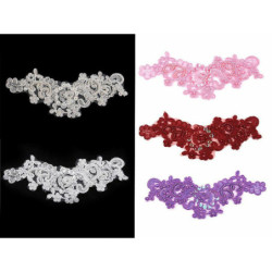 2ks Fialková Monofilová Aplikace / Vsadka 8x22cm S Výšivkou A Perlami Vsadky Ozdoby Na Oděvy Obuv Doplňky Textilní Galanterie