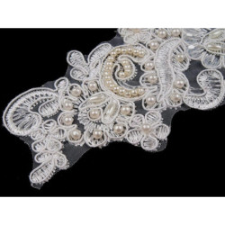 2ks Fialková Monofilová Aplikace / Vsadka 8x22cm S Výšivkou A Perlami Vsadky Ozdoby Na Oděvy Obuv Doplňky Textilní Galanterie