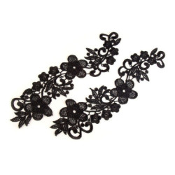 2ks Černá Benátská Krajková Aplikace / Vsadka 8x27cm Vsadky Ozdoby Na Oděvy Obuv Doplňky Textilní Galanterie