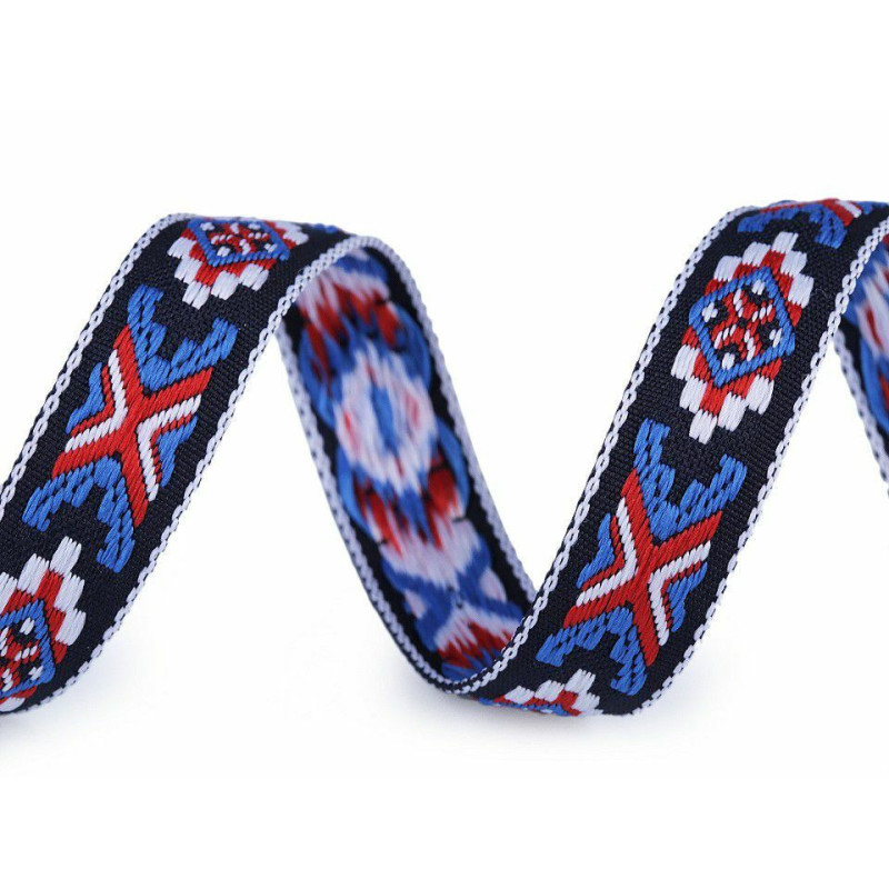 2m 1 Modrá Prýmek / Vzorovka Indiánský Motiv Šíře 20mm Vzorovky Indiánské, Lemovky Krojovky Paspulky Textilní Galanterie