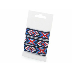 2m 1 Modrá Prýmek / Vzorovka Indiánský Motiv Šíře 20mm Vzorovky Indiánské, Lemovky Krojovky Paspulky Textilní Galanterie