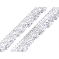 Bavlněná elastická krajková stuha šířka 15 mm bílá barva 26 metrů