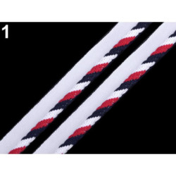1m 1 Modro-bílo-červená Paspulka / Kédr Trikolora Šíře 10mm Paspulky - Výpustky Lemovky Lampasy Textilní Galanterie