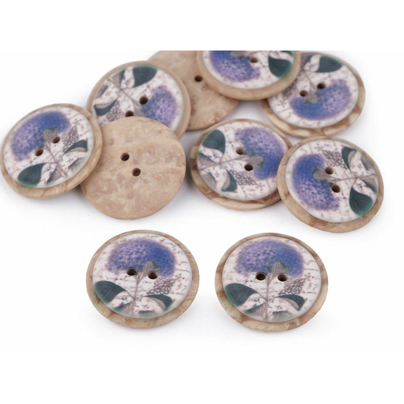 10ks 5 modrá jemná hortenzie knoflík imitace dřeva velikost 40" květy knoflíky plastové dvoudírkové, zapínání, textilní