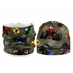 1sada zelená khaki traktor chlapecká sada čepice a nákrčník dětské sady jarní podzimní, módní doplňky