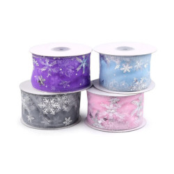 1m fialová vánoční organzová stuha metalické vločky šíře 60 mm šifonové (monofilové) stuhy textilní galanterie