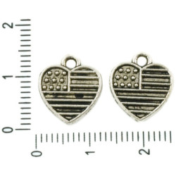 12ks Starožitné Stříbro Tón s Plochou Lemované Pruhované Srdce Láska Americká Vlajka Přívěsek Charms Valentine 12mm x 13mm