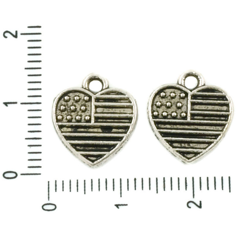12ks Starožitné Stříbro Tón s Plochou Lemované Pruhované Srdce Láska Americká Vlajka Přívěsek Charms Valentine 12mm x 13mm
