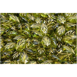 20 ks Zelené zlato Linované ploché vyřezávané listové plechovky české sklo 11mm x 7mm