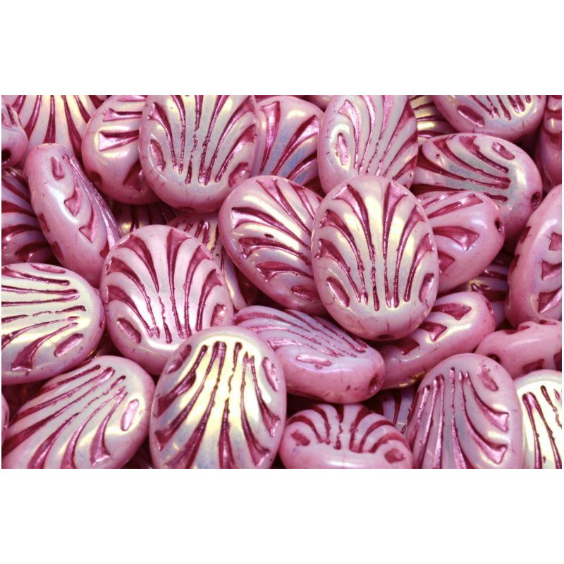 6 ks Bílý Růžový Luster Růžový Patina Oval S Lines Oval Beads Česká Sklo 17mm x 12mm