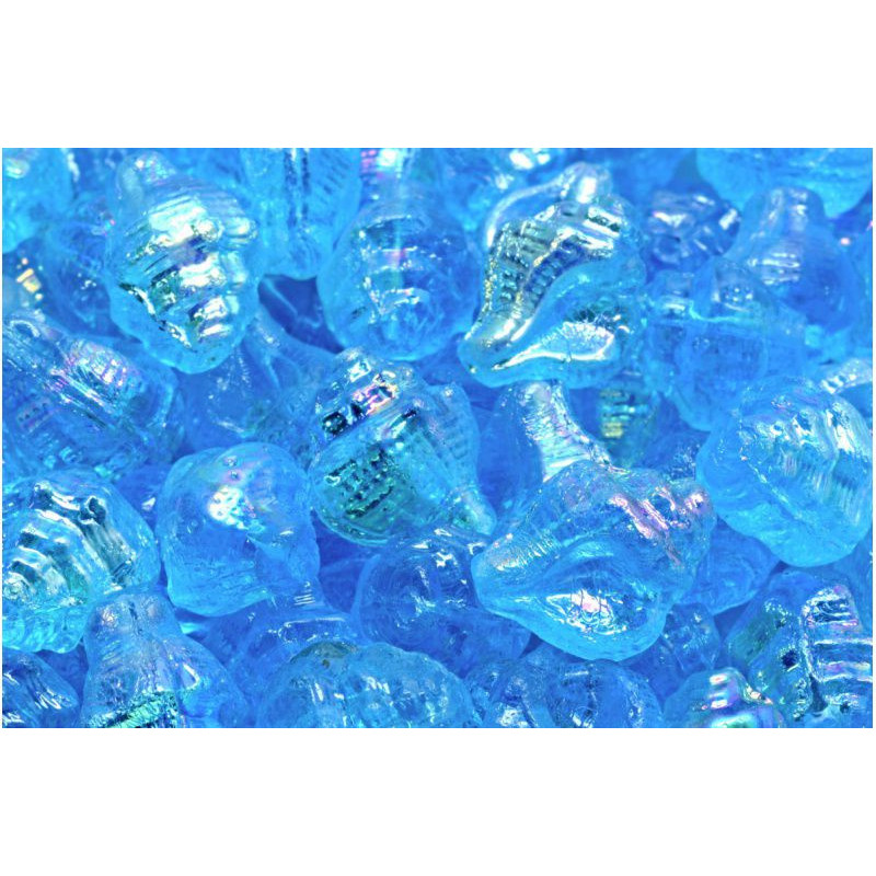 4 ks Crystal Aqua Blue Ab Murex Shell Sea Beads české sklo 15mm x 12mm