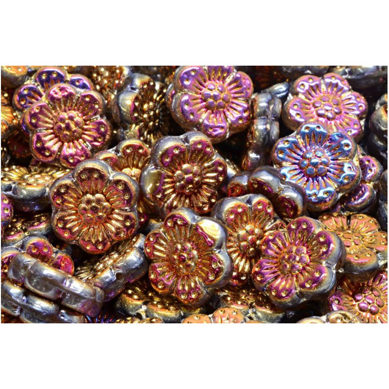 10 ks kovové Dichroic Vitrail Purple Blue Flat Round Coin Boho Focal Pendant Flower Beads Flower Beads české sklo 14mm