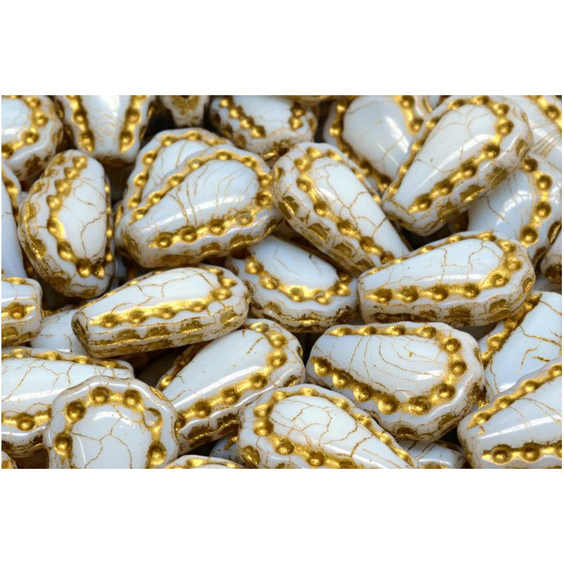 6 ks bílé zlato Patina Lacy Tear Drop Teatdrop Beads české sklo 17mm x 12mm