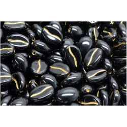 16 ks černé zlaté kávové boby české sklo 11mm x 8mm