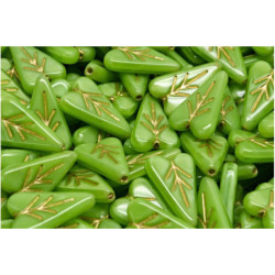 6 ks Zelené zlato Patina Heart Leaf Leaf Beads české sklo 16mm x 14mm
