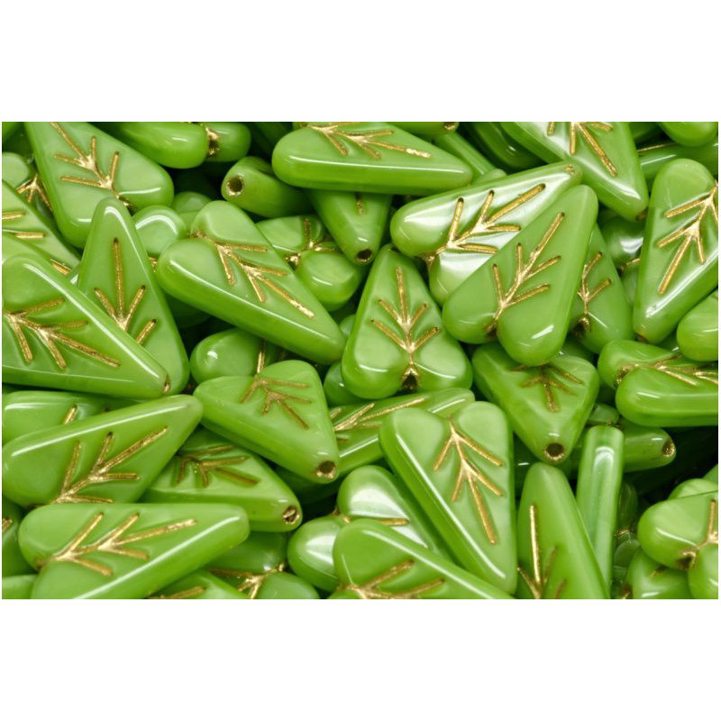 6 ks Zelené zlato Patina Heart Leaf Leaf Beads české sklo 16mm x 14mm