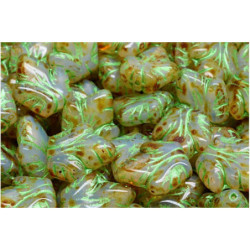 6 ks zelené hnědé travertinové lesklé listy z hroznových listů české sklo 16mm x 14mm