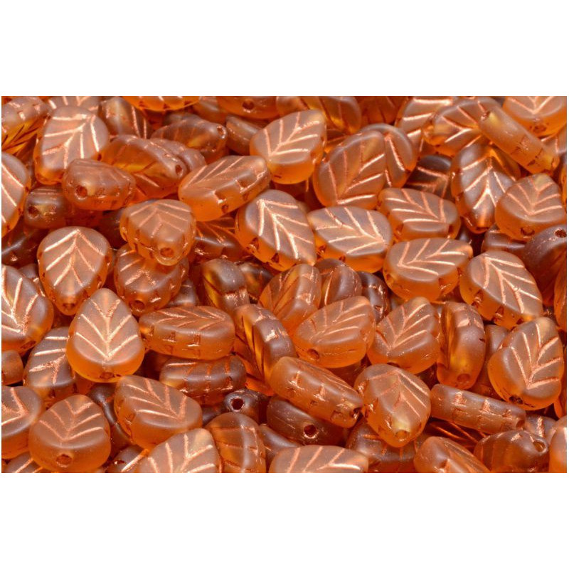 18 ks Crystal Gold Mint Leaf Beads české sklo 10mm x 08mm