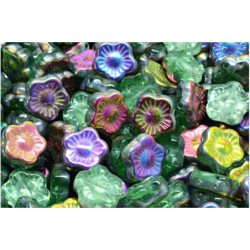 12pcs Crystal Green Purple Green Yellow Vitrail Half Leaf Beads ploché květy vyřezávané květy květinové korálky české sklo 10mm