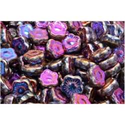 12 ks kovové Sliperit Purple Silver Leaf Beads ploché květy vyřezávané květy Beads květinové Beads české sklo 10mm