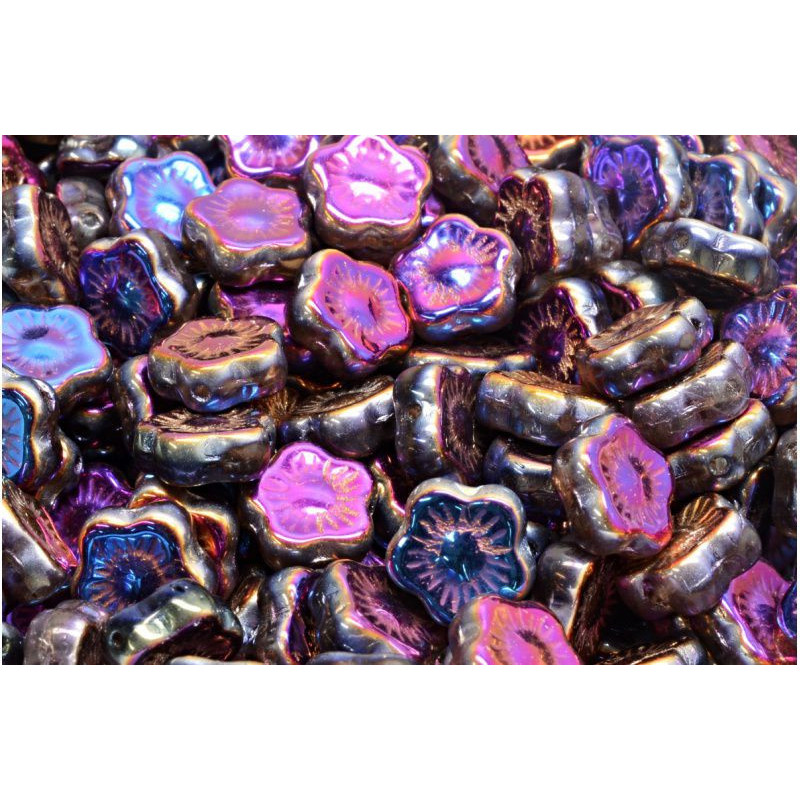 12 ks kovové Sliperit Purple Silver Leaf Beads ploché květy vyřezávané květy Beads květinové Beads české sklo 10mm