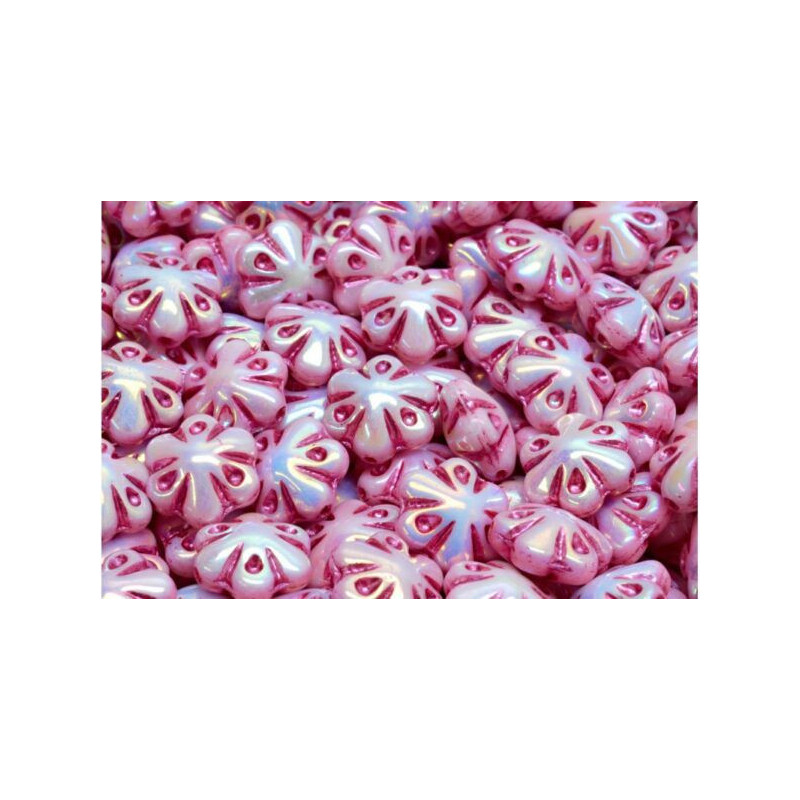 8 ks Růžový lesk Ab Folklorní květinové kroužky české sklo 11mm x 11mm