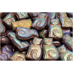 4 ks Patina ploché kočičí zvířecí české sklo 17mm x 11mm