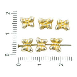 Kovové korálky stříbrný starožitný vzhled matně zlatá patina tvar motýla oboustranné, rozměry 7 mm x 6 mm 30 kusů