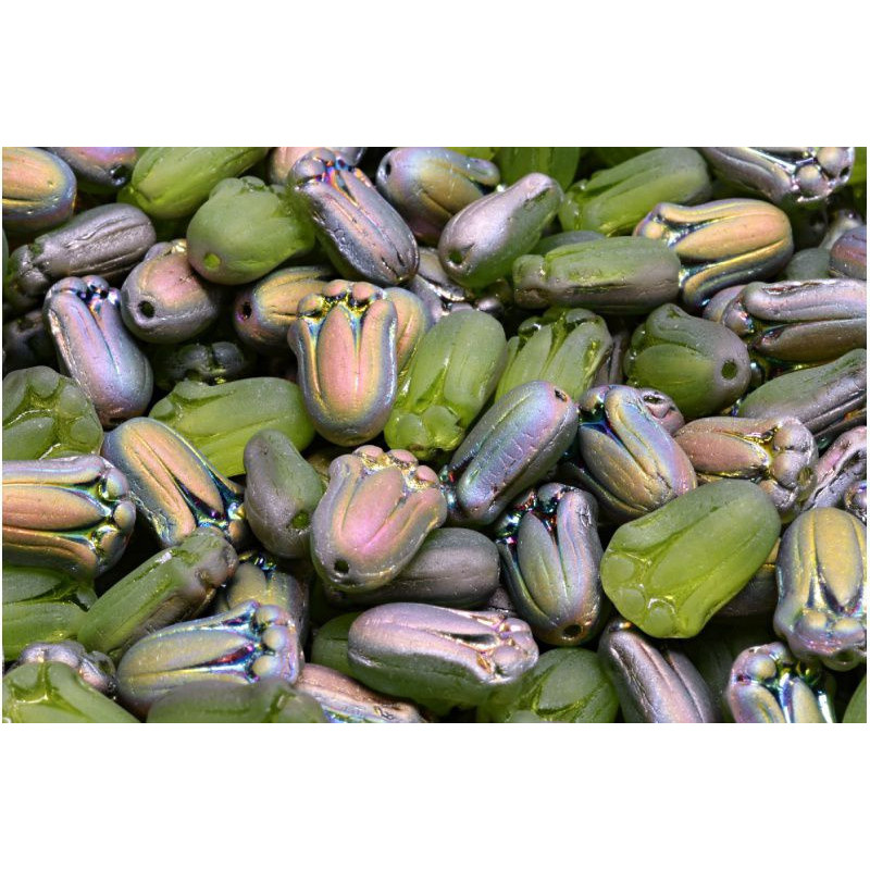 20 ks Matte Crystal Olive Green Purple Žlutý Vitrah Half Tulip Bud květinové lístky květinové lístky české sklo 12mm x 8mm